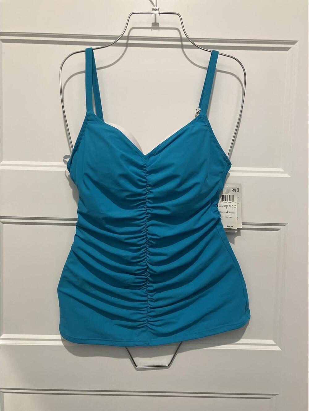 NWTBlue Ruched D Cup Tankini Swim Top W/Adjustable Straps
